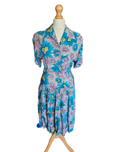 Load image into Gallery viewer, 1940s CC41 Teal, Lilac and Yellow Crepe Dress and Jacket Set
