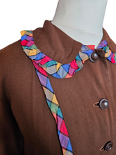Load image into Gallery viewer, 1940s Brown And Rainbow Ribbon Dress With Peter Pan Collar
