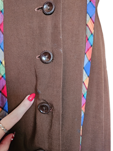 1940s Brown And Rainbow Ribbon Dress With Peter Pan Collar