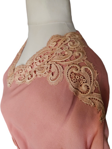 1940s Pale Pink and Cream Lace Crepe Long Evening Dress