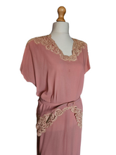 Load image into Gallery viewer, 1940s Pale Pink and Cream Lace Crepe Long Evening Dress
