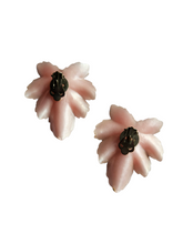 Load image into Gallery viewer, 1950s Pearly Pink Celluloid Leaf Clip Earrings
