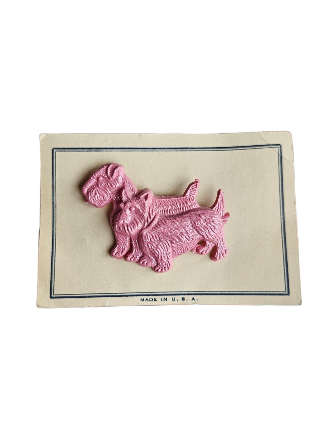 1940s Deadstock Pink Celluloid Dog Brooch
