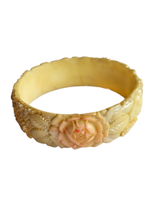 1940s Celluloid Pink Flower and Elephant Bangle