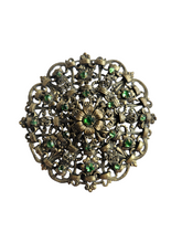 Load image into Gallery viewer, 1930s Czech Huge Green Glass Filigree Brooch
