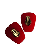 Load image into Gallery viewer, 1940s RARE Strawberry Red Carved Bakelite Brooch and Dress Clip Set
