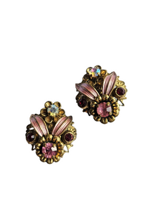 1930s Czech Pink Enamel Filigree Earrings