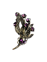 Load image into Gallery viewer, 1930s Czech Purple Glass Filigree Flower Brooch
