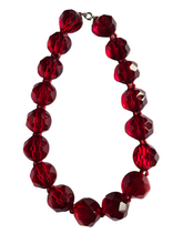 Load image into Gallery viewer, 1930s Chunky Huge Faceted Red Glass Knotted Necklace
