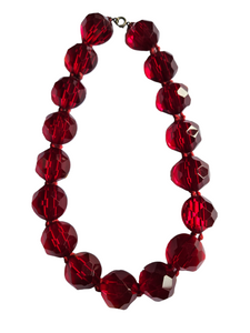 1930s Chunky Huge Faceted Red Glass Knotted Necklace