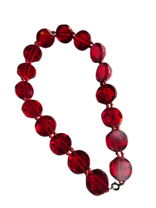 1930s Chunky Huge Faceted Red Glass Knotted Necklace