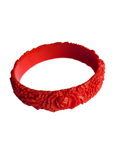1940s Rare Red Celluloid Flower Bangle