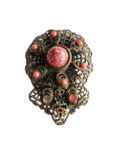Load image into Gallery viewer, 1930s Czech Filigree Faux Coral Dress Clip
