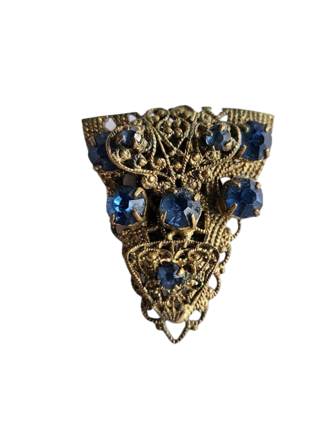 1930s Czech Blue Glass Filigree Dress Clip