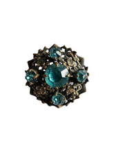 Load image into Gallery viewer, 1930s Czech Blue Glass Filigree Brooch
