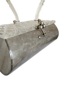 1950s Pearly Grey and Clear Lucite Box Bag