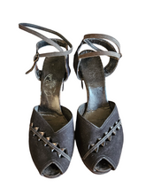 Load image into Gallery viewer, 1940s Black Detailed Suede Ankle Strap Sandals
