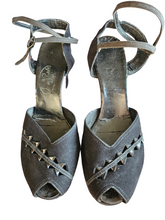 Load image into Gallery viewer, 1940s Black Detailed Suede Ankle Strap Sandals
