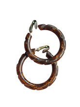 Load image into Gallery viewer, 1940s Marbled Brown Carved Bakelite Hoop Earrings
