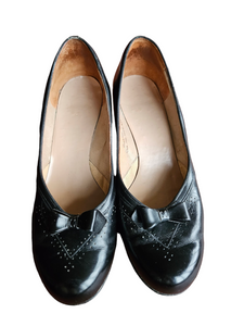 1940s Black Leather Bow Shoes