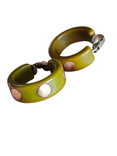 Load image into Gallery viewer, 1940s Olive Green Studded Bakelite Hoop Earrings
