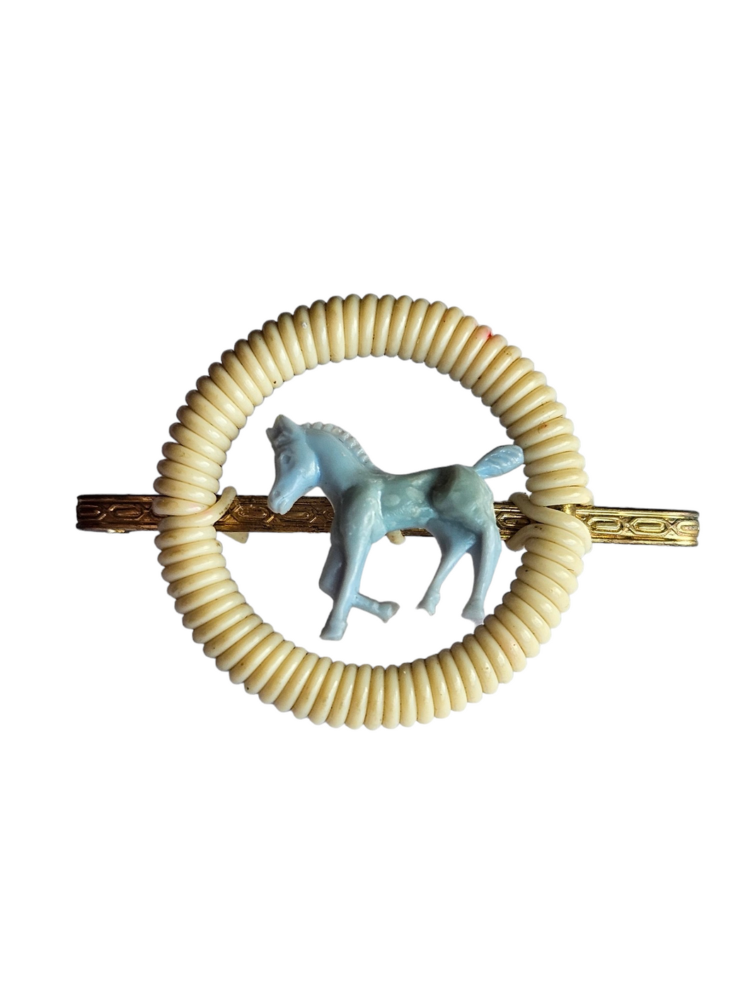 1940s Cream and Blue Make Do and Mend Wirework Horse Brooch