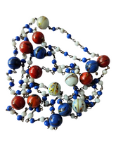 Load image into Gallery viewer, 1940s Red, White and Blue Round Bead Glass Wire Necklace

