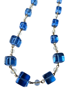 Load image into Gallery viewer, 1930s Art Deco Blue Square Glass Rolled Wire Necklace
