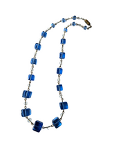 Load image into Gallery viewer, 1930s Art Deco Blue Square Glass Rolled Wire Necklace
