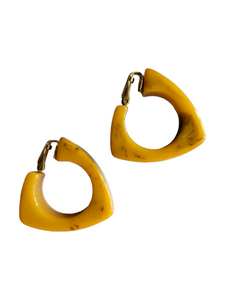 1940s Banoffee Marbled Triangle Bakelite Chunky Hoop Earrings