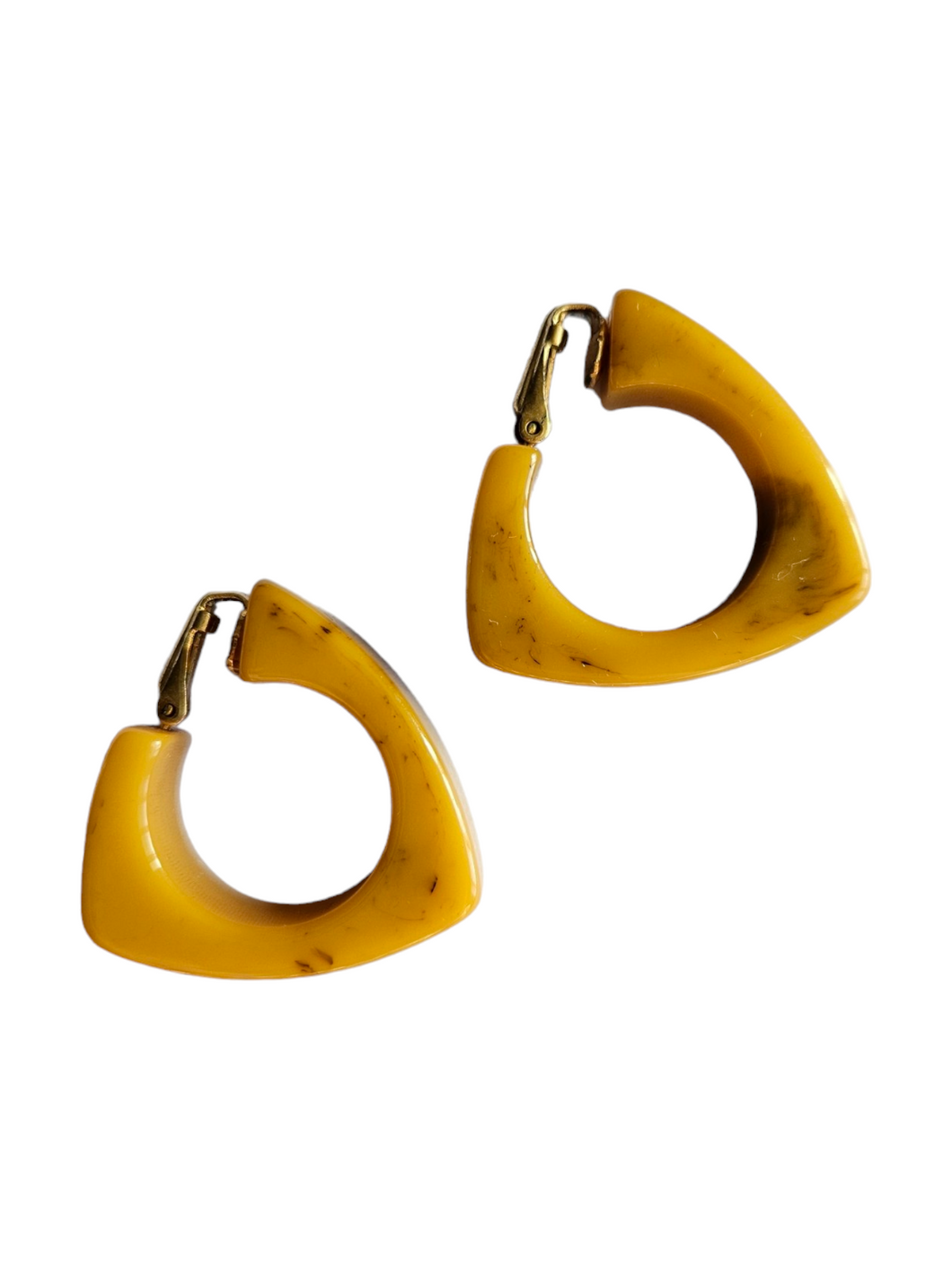 1940s Banoffee Marbled Triangle Bakelite Chunky Hoop Earrings