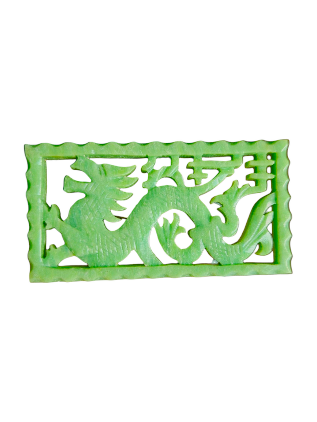 1930s Green Carved Galalith Chinese Dragon Brooch