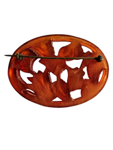 Load image into Gallery viewer, 1940s Carved Bakelite Orange Leaf Brooch
