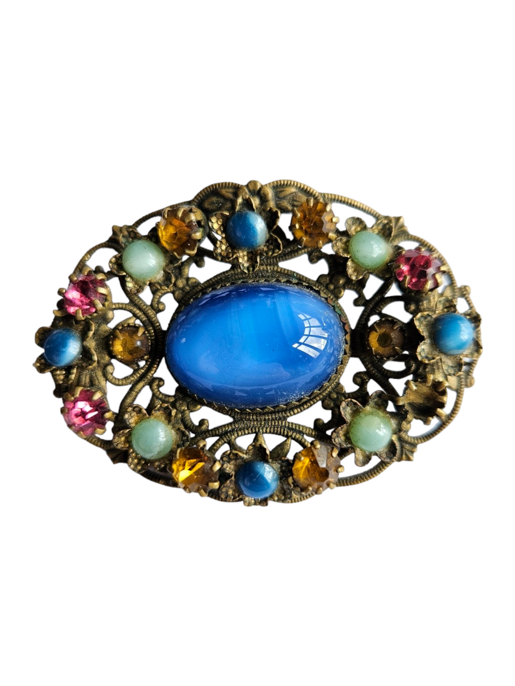 1930s Czech Multicoloured and Blue Satin Glass Brooch