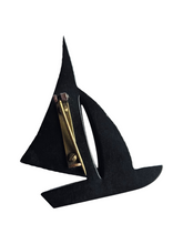 Load image into Gallery viewer, Victorian Mourning Jet? Yacht Brooch
