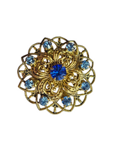 Load image into Gallery viewer, 1930s Blue Czech Filigree Brooch
