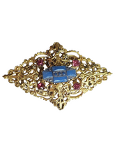 Load image into Gallery viewer, 1930s Czech Rare Blue Pressed Glass Filigree Brooch
