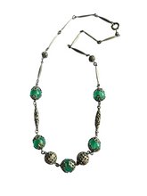 Load image into Gallery viewer, 1930s Czech Green Glass Filigree Necklace
