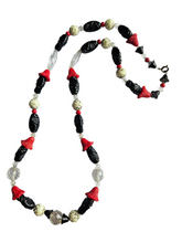 Load image into Gallery viewer, 1930s Czech Black, Red and White Uranium Glass Necklace
