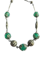 Load image into Gallery viewer, 1930s Czech Green Glass Filigree Necklace
