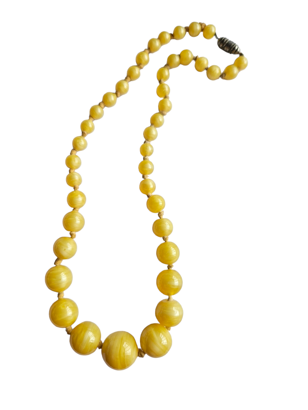 1940s Bright Yellow Satin Glass Knotted Necklace