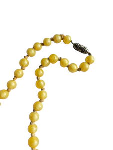 1940s Bright Yellow Satin Glass Knotted Necklace