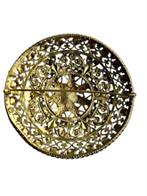 Load image into Gallery viewer, 1930s HUGE Czech Orange Glass Filigree Dome Brooch
