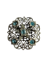Load image into Gallery viewer, 1930s Czech Pale Blue Glass Filigree Brooch
