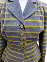 Load image into Gallery viewer, 1940s/1950s Grey and Yellow Striped Wool Suit
