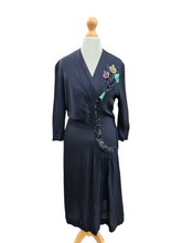 Load image into Gallery viewer, 1940s Black Crepe Sequin Cocktail Dress
