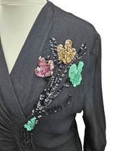 Load image into Gallery viewer, 1940s Black Crepe Sequin Cocktail Dress
