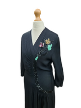 Load image into Gallery viewer, 1940s Black Crepe Sequin Cocktail Dress
