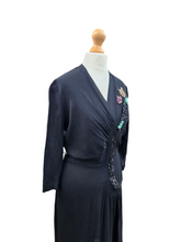 Load image into Gallery viewer, 1940s Black Crepe Sequin Cocktail Dress
