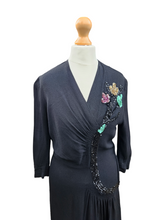 Load image into Gallery viewer, 1940s Black Crepe Sequin Cocktail Dress
